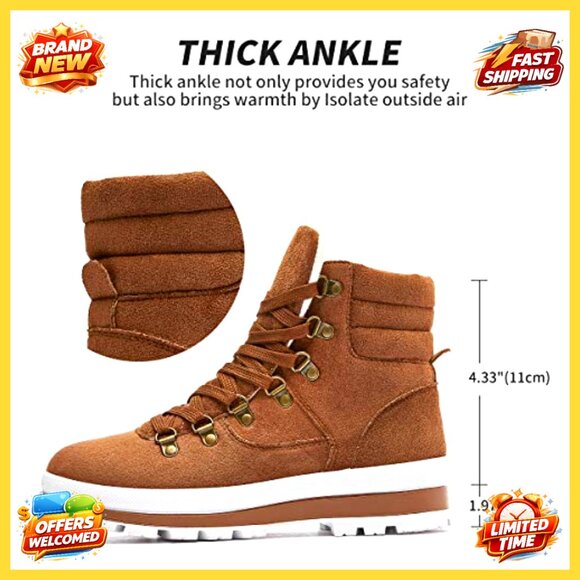 Lace-Up Combat Boots with Side Zipper, Anti-Slip Sole, Fluffy Lining, Winter - Picture 4 of 7